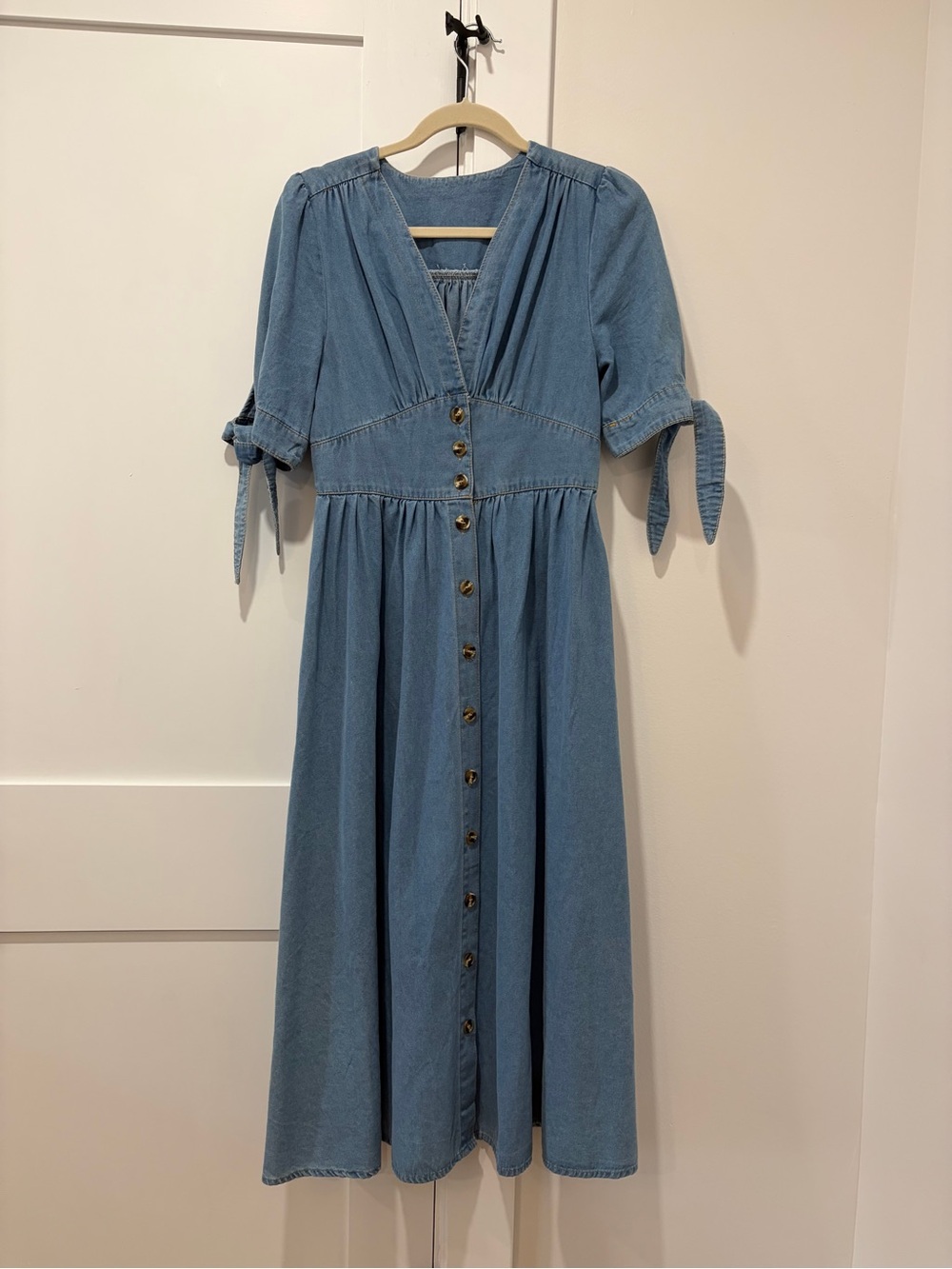 Button-Front Denim Midi Dress